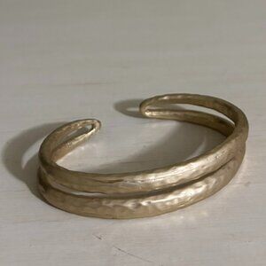 Gold Matte Hammered Antique Finish Split Band Artisan Brushed Bracelet